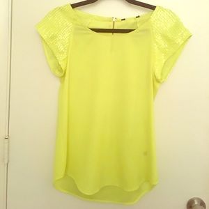 Neon Yellow Blouse with Sequined Cap Sleeves